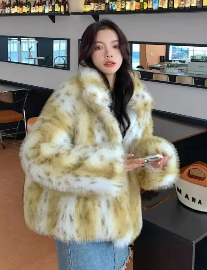 2025 New Autumn Winter Trendy Women's Clothing Faux Fur Coats Leopard Jackets