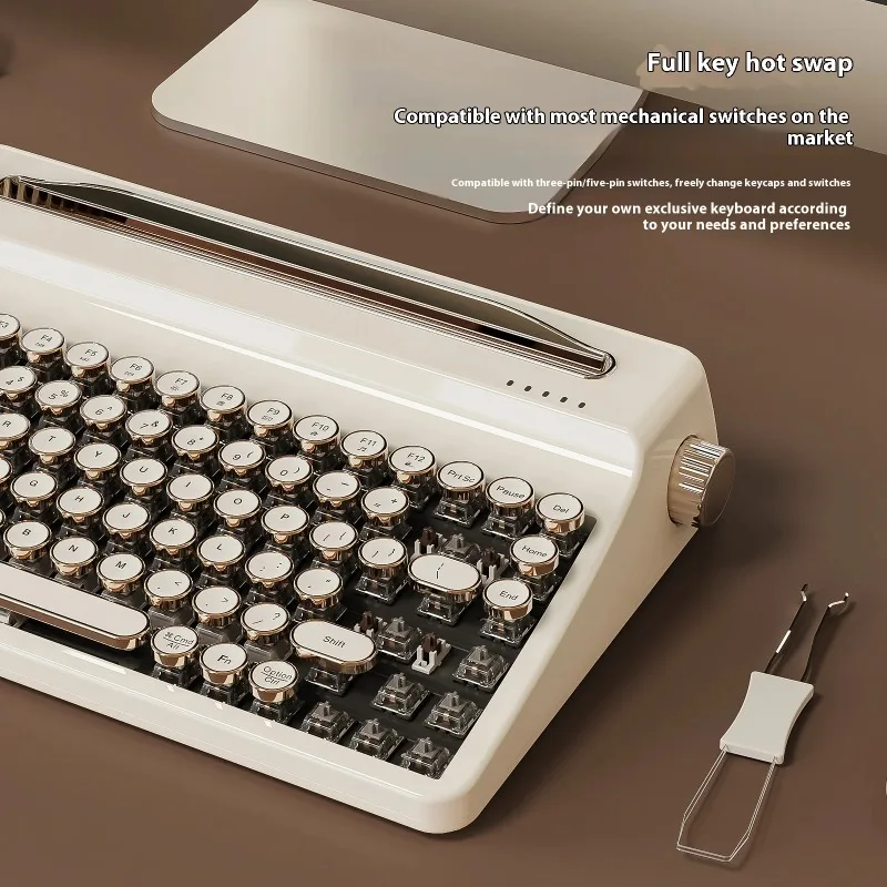 YUNZII QL75 máquina de escribir Teclado mecánico inalámbrico triodo intercambiable en caliente teclados de oficina Retro RGB Mac/Android/Linux/iOS/Windows