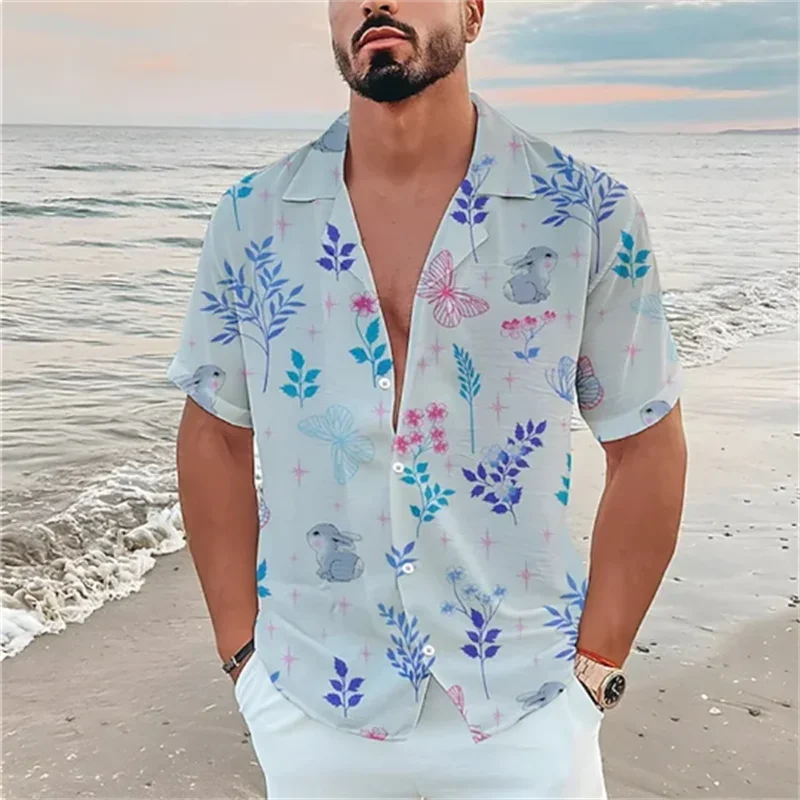 New Men's Hawaiian Shirt Flower Leaf Graphic 3D Print Light Yellow Short Sleeve Cardigan Clothes Tropical Beach 3DT Shirt XS-5XL