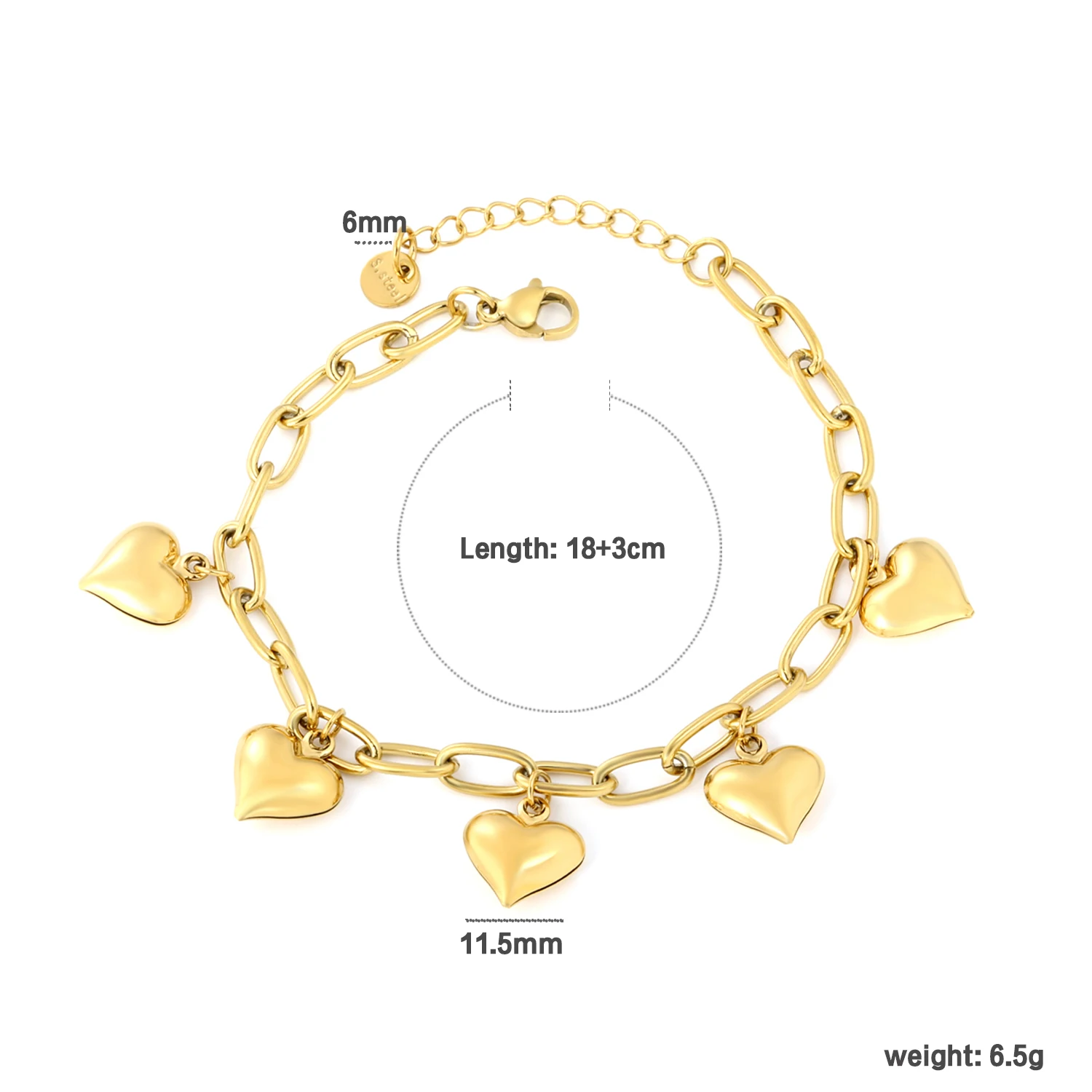 LUXUSTEEL Romantic Style Bangles For Women Dainty Heart Bracelets Stainless Steel 18k Golden Plated No Fade Bangles for Couple