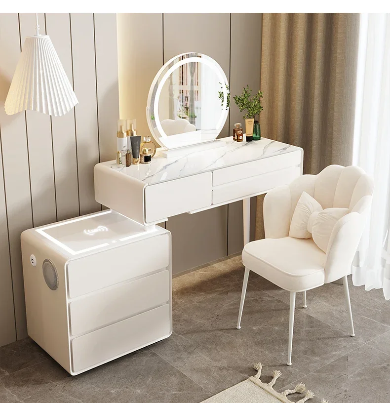 Tocador moderno blanco, mueble De almacenamiento De lujo, minimalista, Simple, para Maquillaje, cómoda silla