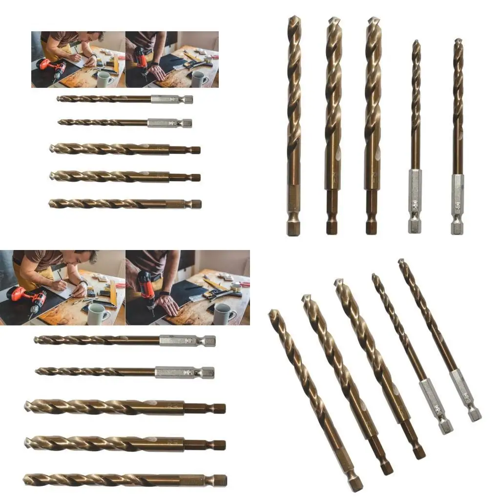 

652F 5 Pieces Professional HSS Drill Bits Set for Accurate Metal and Drilling