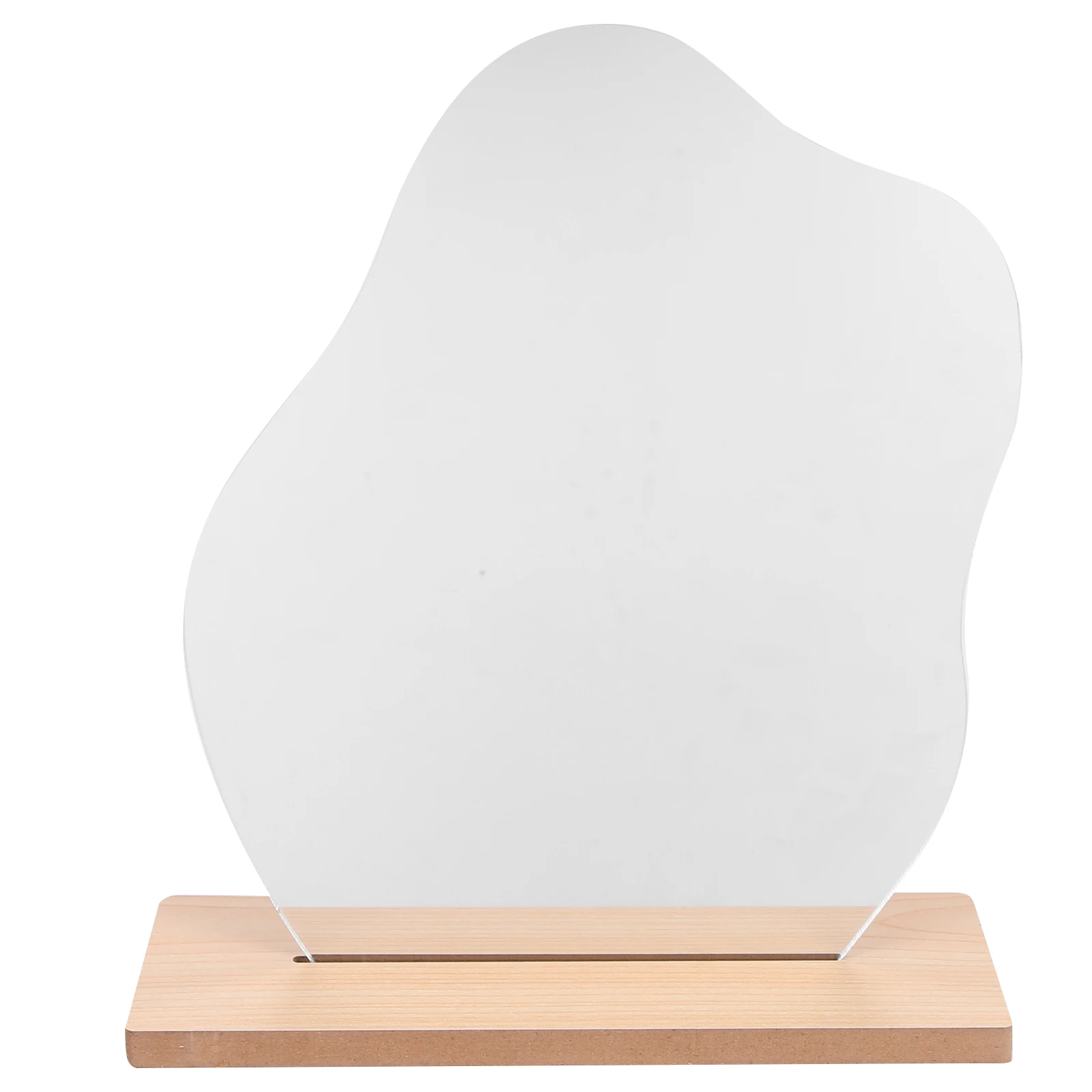 

Wooden Base Frameless Makeup Mirror Desktop Vanity Acrylic Irregular Mirror for Home Bedroom Decor Aesthetic Desk Decor