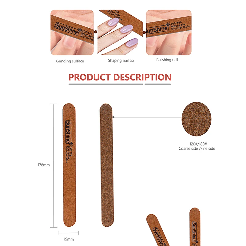 SunShine 50Pcs Nail File 100/180 Wooden Sanding Buffer Block Pedicure Manicure UV Gel Nail Polish Nail File Artificial Nail tips