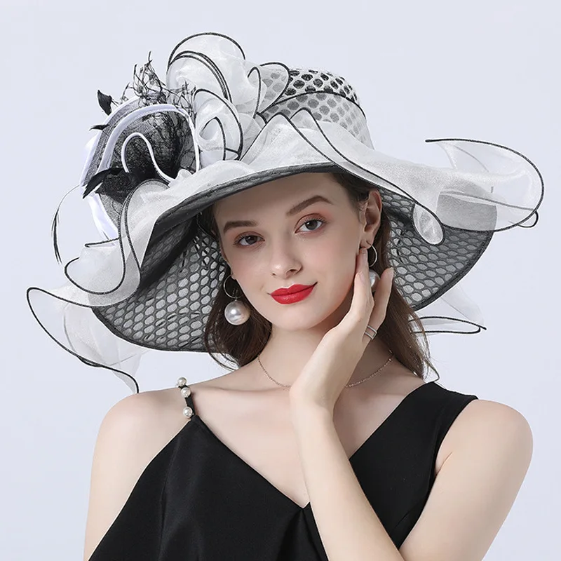 Europe and the United States wind ladies sunshade adult hat with mesh flowers decorative hat multi-color optional direct supply.