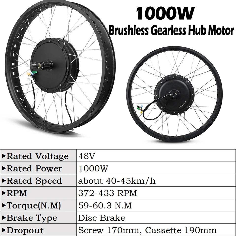 電動ファットバイク後輪,48V, 1000W, 1500W, 20インチ,26インチ,タイヤ