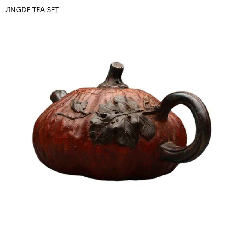 

600ml Handmade Purple Clay Pot Section Mud Card Cover Creative Pumpkin Shaped Tea Pot Kung Fu Tea Set