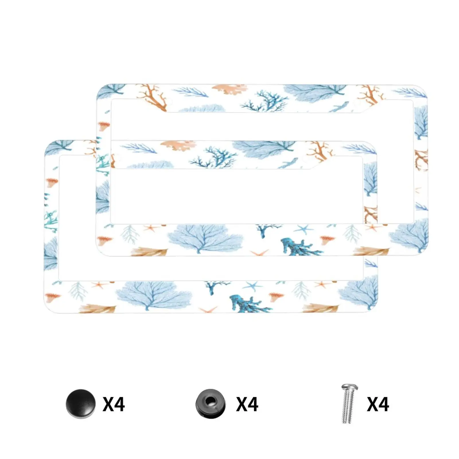 

Ocean Coral Starfish Print License Plate Holder Car Accessory Rust-Proof Waterproof Car Decorative Tag Frames for Standard US