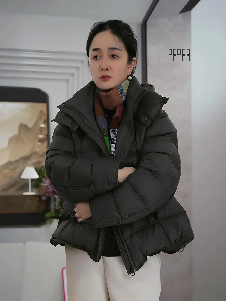 

Women's Thiened Loose down Jaet Winter Faion Warm Coat Nylon Fabric Hooded Casual Sle Du Feather Fillings Regular L...