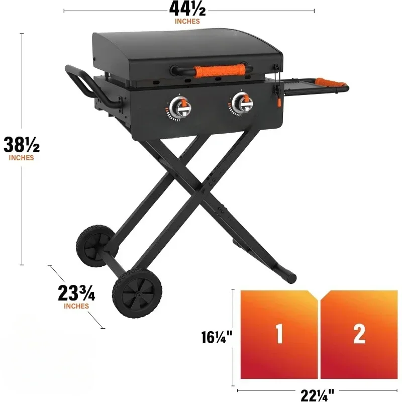 Hot Sellers.22” Omnivore Flex-Fold Griddle with Locking Hood, Powder Coated Steel, Black.NEW