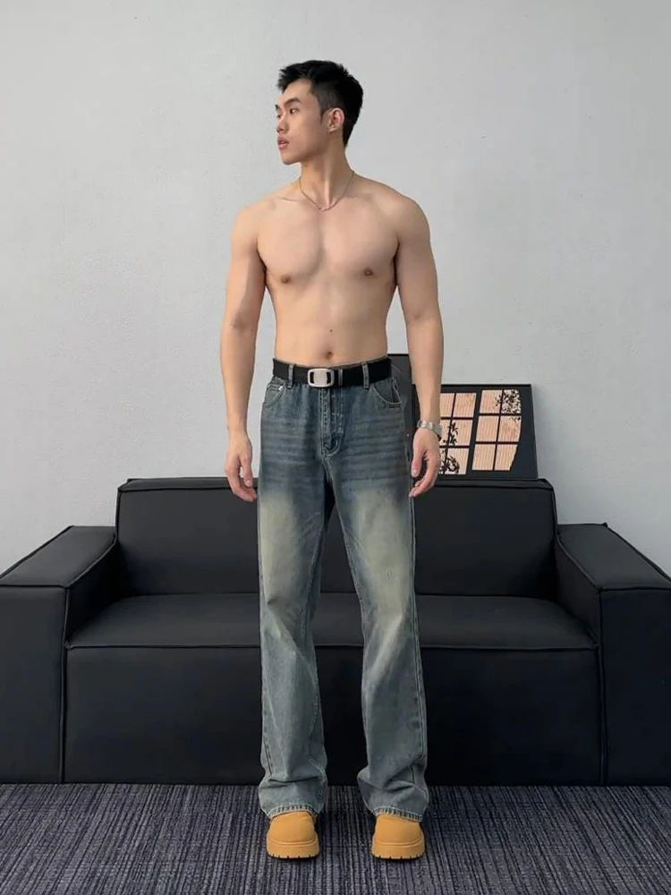 

Мужские джинсы Rinsed Vintage Blue, прямые, с высокой талией, в стиле рабочей одежды, в американском стиле High Street, летние повседневные джинсы