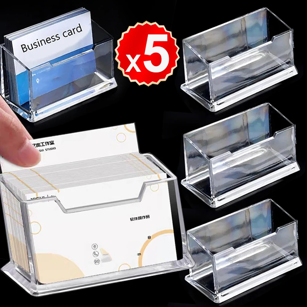 1-5Pcs Clear Acrylic Business Card Holder Name Card Organizer for Desk Fits 50 Business Cards Single Layer Transparent Stand Box