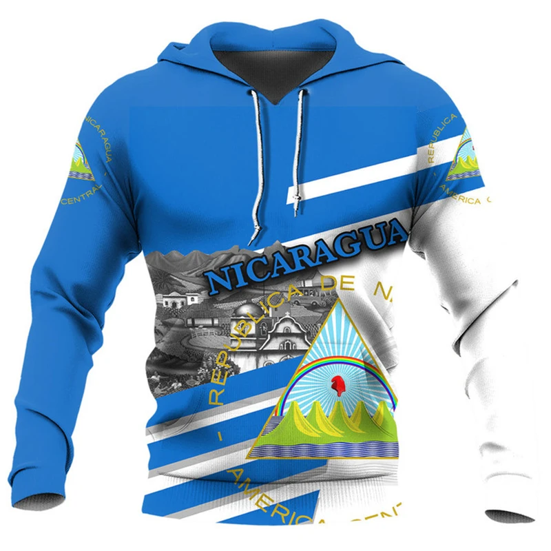 The Republic-of Nicaragua Map Flag 3D Printing Hoodies Nicaragua Coat Of Arms Graphic Hooded Sweatshirts Mens Pullovers Hoodie