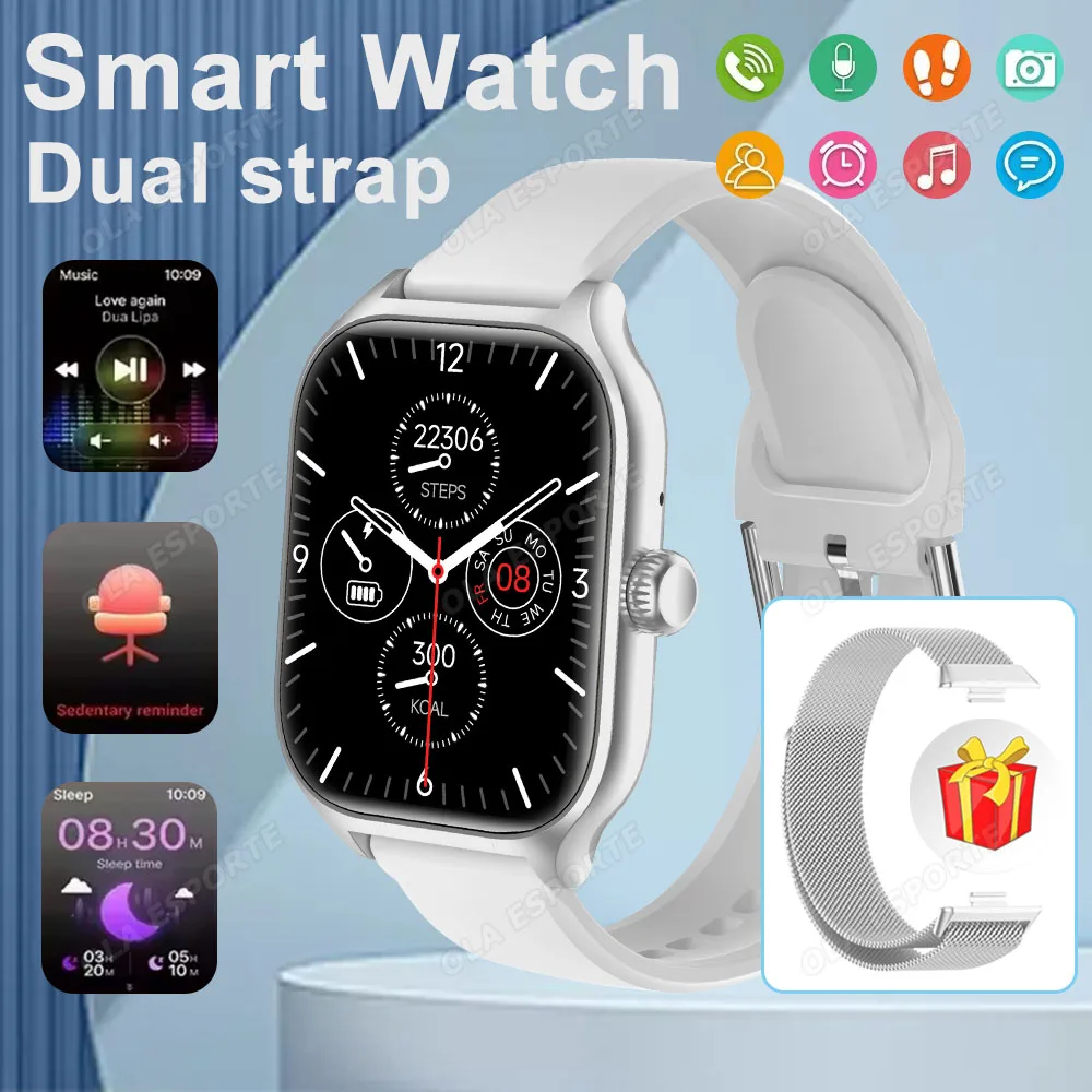 

Смарт-часы для мужчин и женщин с двойным ремешком, Bluetooth-вызов, мониторинг сердечного ритма сна, несколько спортивных режимов, умные часы с предварительным просмотром сообщений