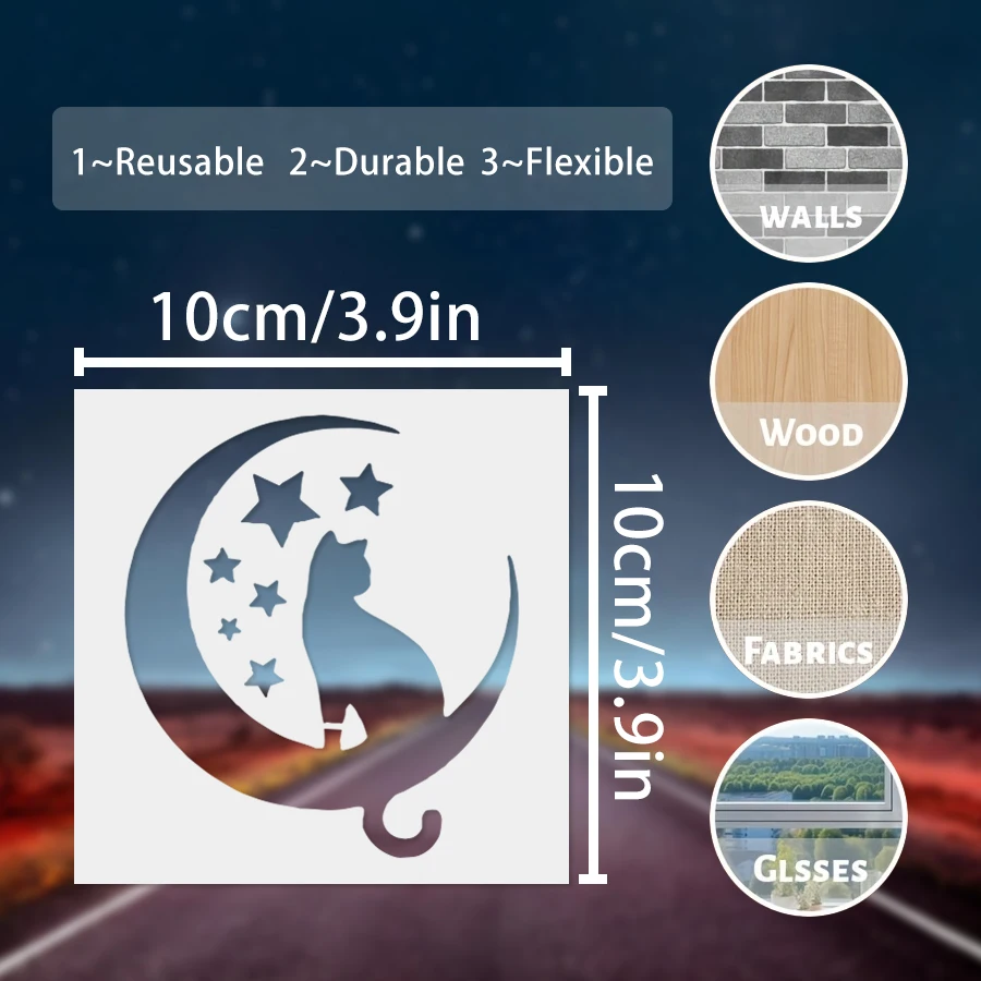 4PCS Cat Stencils for Painting Reusable Cat Stencil Templates 3.94x3.94 Inch for DIY Wall Art Craft Decor