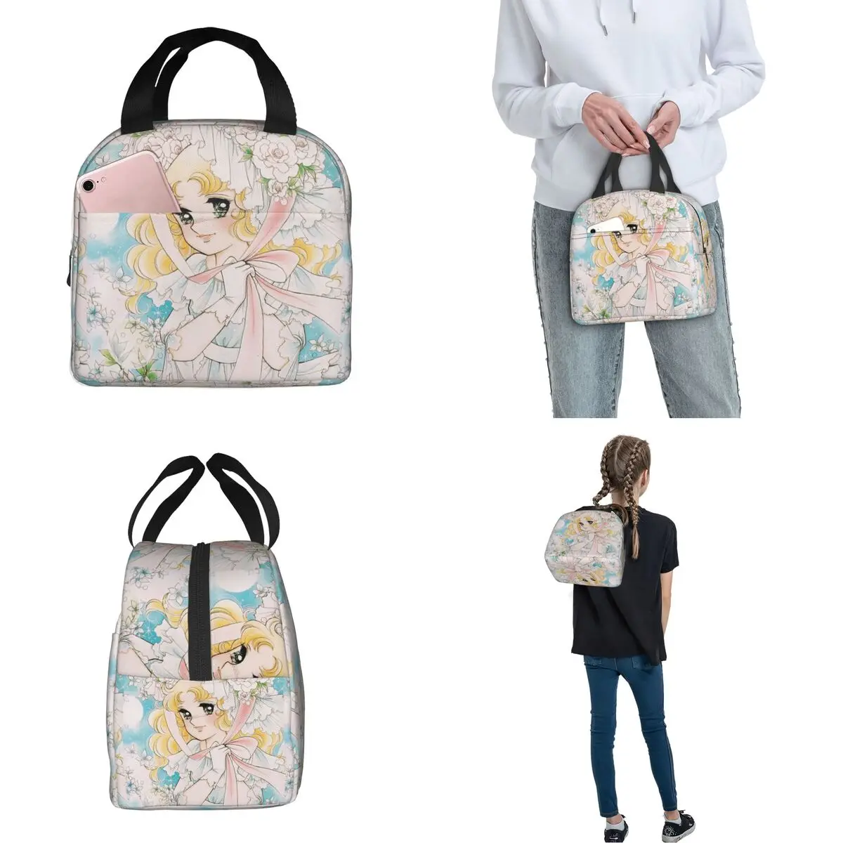 Candy Anime bolsas de almuerzo aisladas a prueba de fugas, bolsa enfriadora reutilizable romántica Kawaii, lonchera de mano, viaje de playa, hombres y mujeres