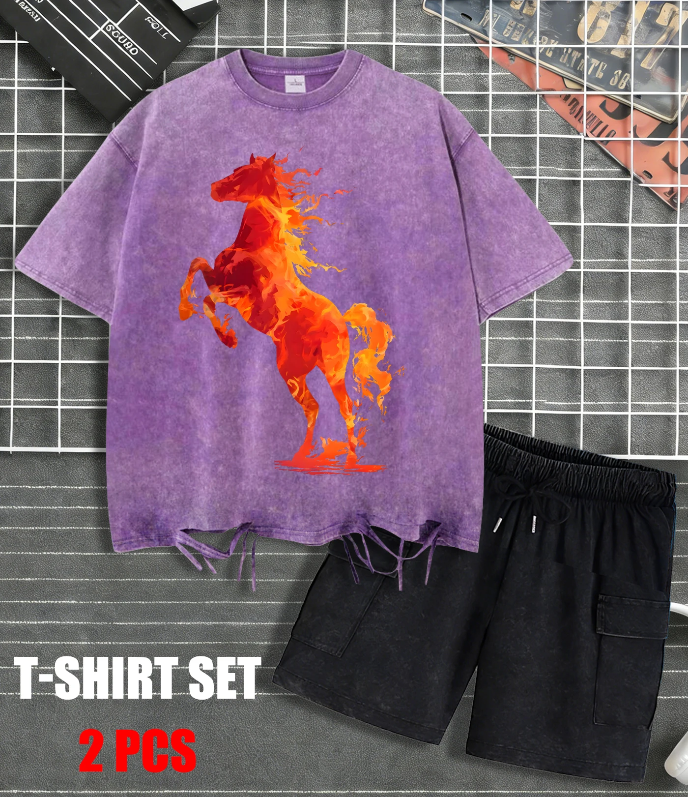 

Мужская летняя свободная хлопковая футболка в стиле ретро с ярким принтом лошади, мягкая, с эффектом потертости, унисекс, с шортами из ткани с эффектом снежной стирки