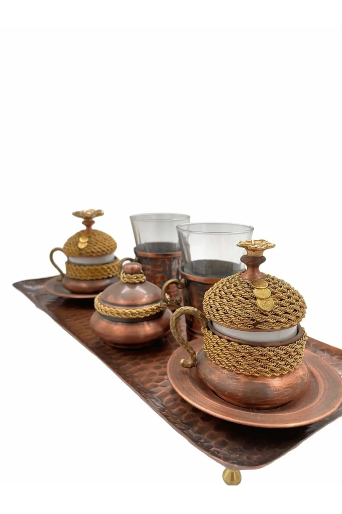 DOLBOVI 2 li Tombak cup set with Gold chain ornament handmade espresso cup