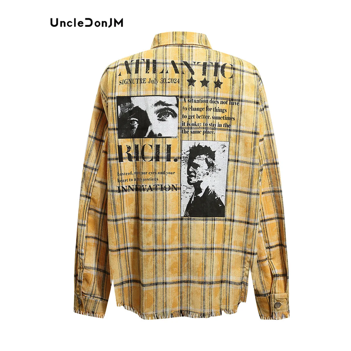 UNCLEDONJM Yellow Checked Long-sleeved Shirt Designer Clothes Men Y2k Shirt for Men