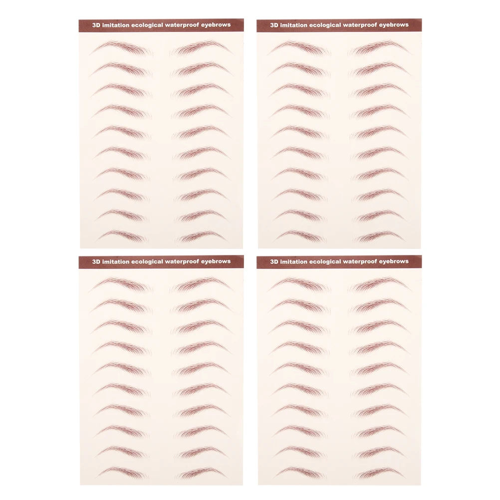 

4 Sheets Waterproof Eyebrow Stickers Natural 3D Sweatproof Easy Application Brow Replacement Light Brown Makeup Pads