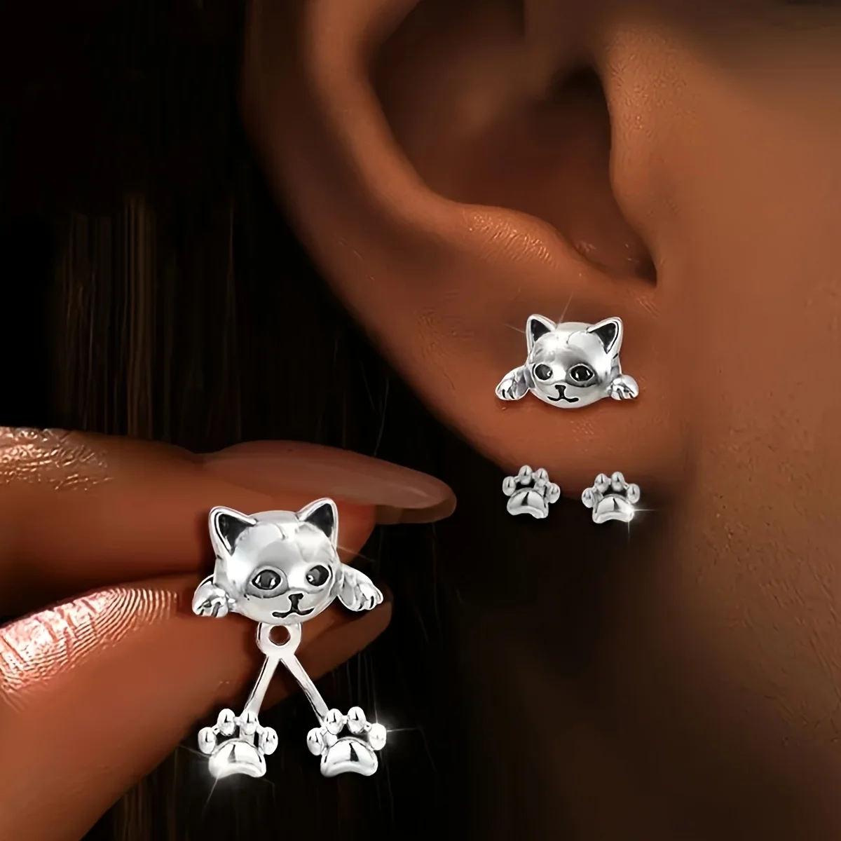 1 Pair of Lady Cat Claw Back Drop Earrings, Stylish and Creative Design, Cute Pet Accessories, Exquisite and Sweet, Perfect for Daily Wear and Gifts for Pet Lovers, Valentine's Day, Mother's Day, Thanksgiving, Gifts for Friends, Partners, Mothers