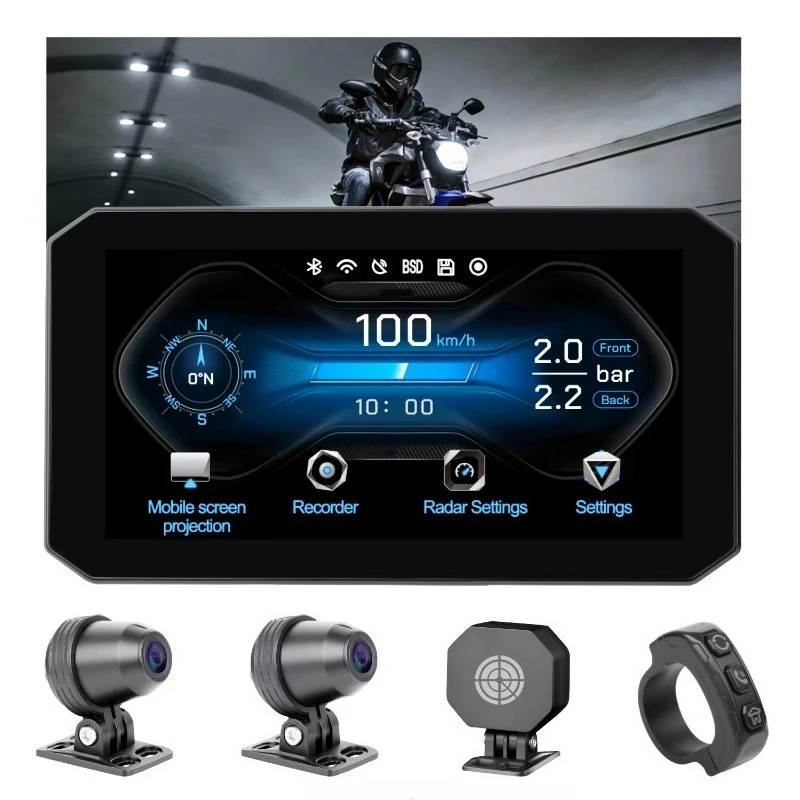 Waterproof IP67 5.5 inch Wireless Camera TMPS Carplay BSD Android Automatic Screen Motorcycle Global Positioning System Tracker