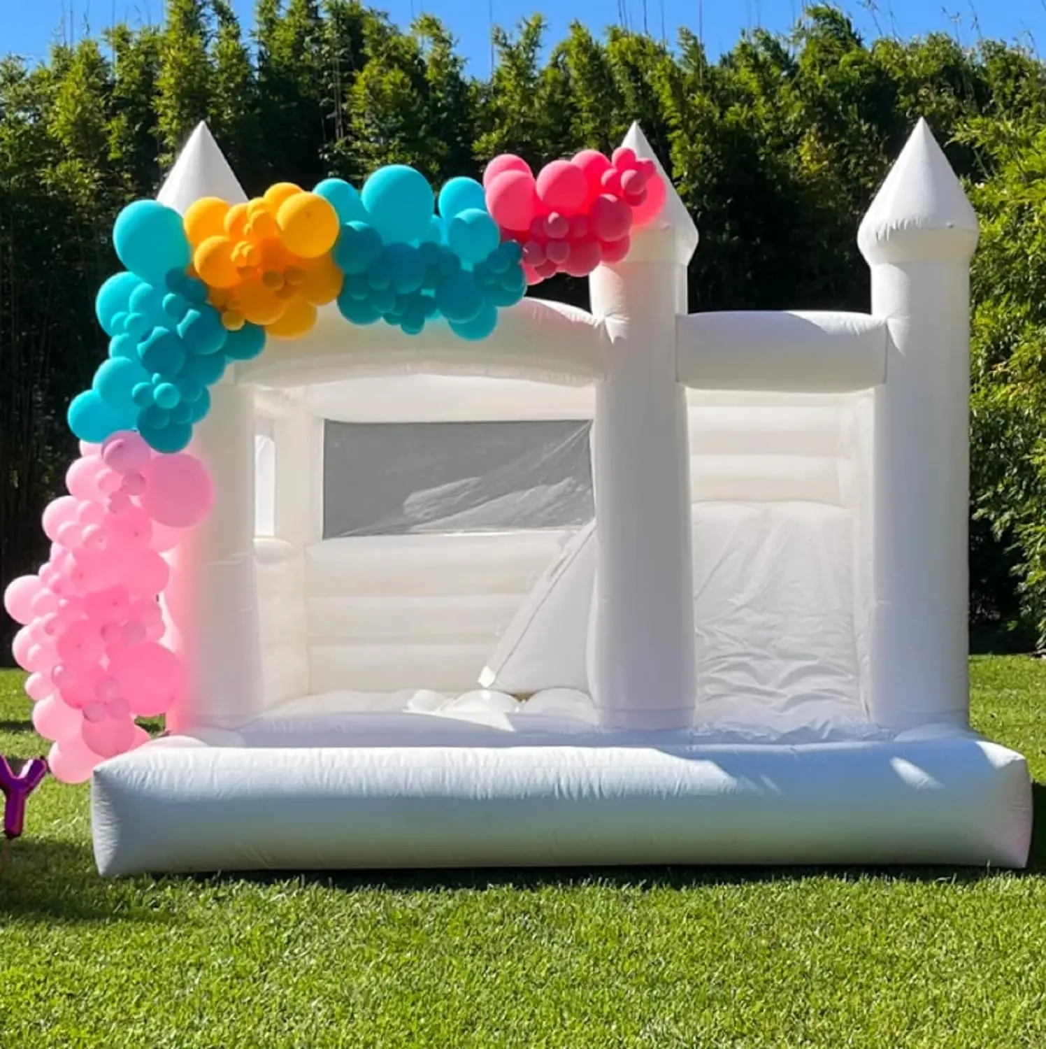 White Bounce House for Kids and Adults, Slide and Ball Pit, Outdoor PVC Jumper, Bouncy Castle, 15x15ft,With Aie Blower