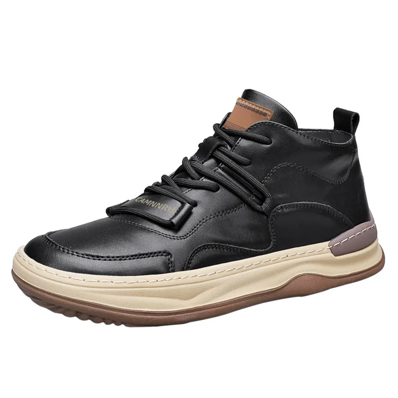 

Кожаные мужские ботинки, дышащие нескользящие повседневные кроссовки, мягкие мужские ботильоны с высоким берцем, уличная нескользящая прогулочная обувь 2026