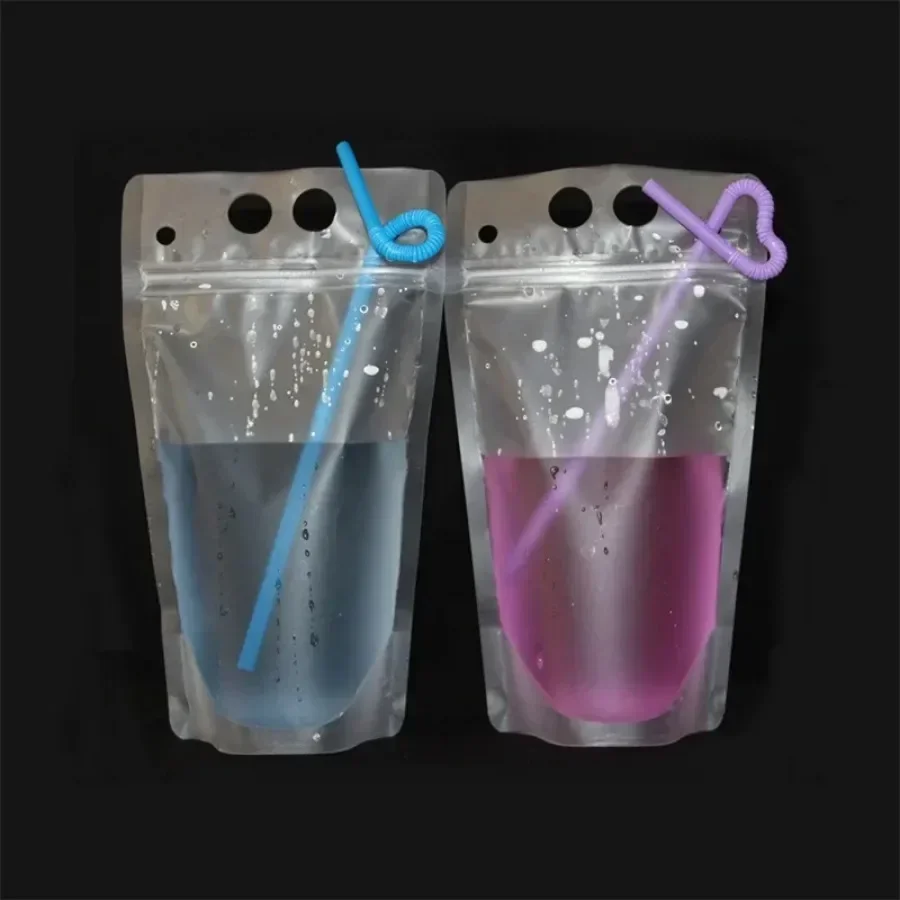 StoBag Wholesale Frosted Transparent Drinking Liquid Packaging Straw Bags Plastic Juice Storage Beverage Sealed Pouches