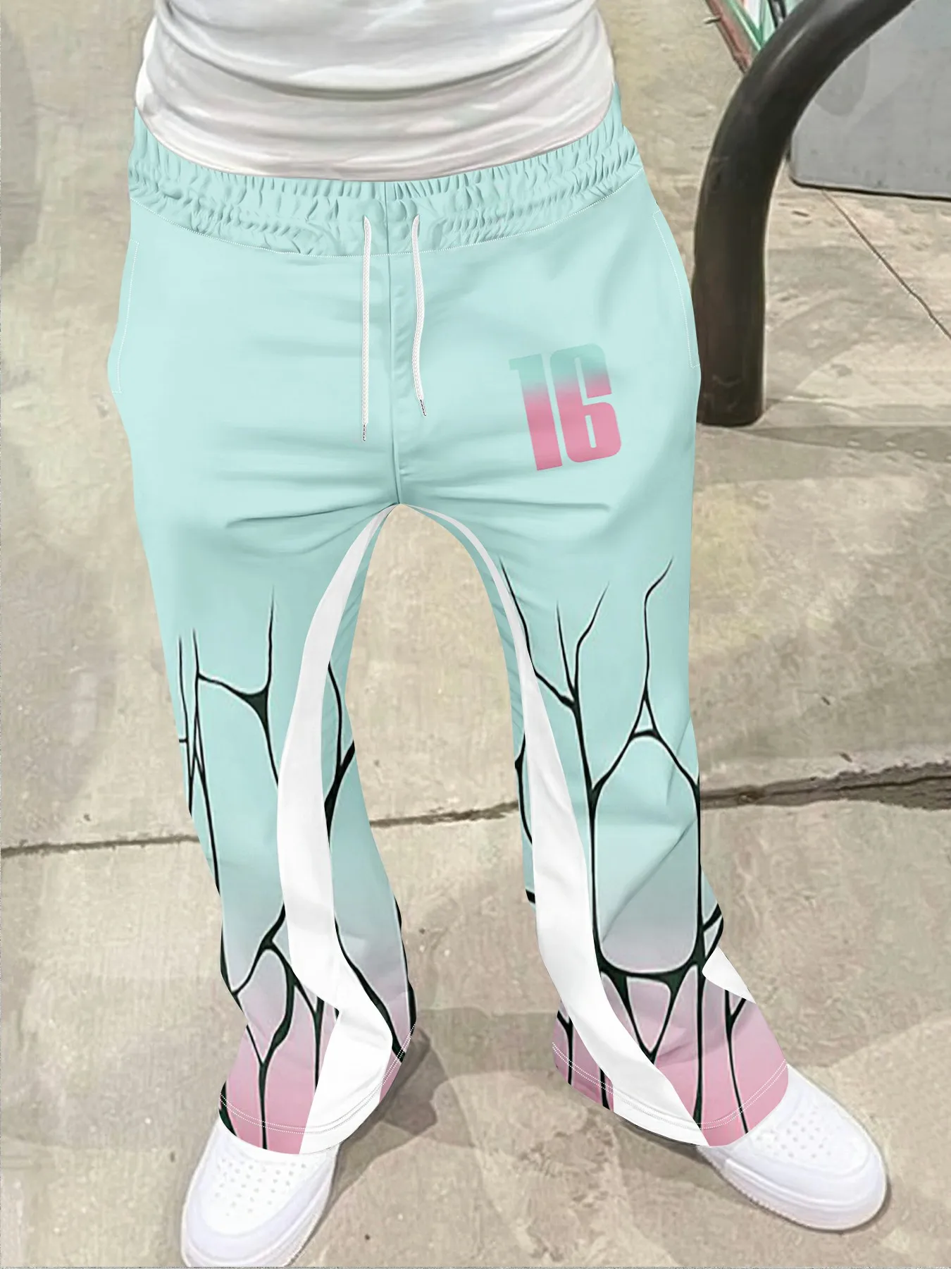 

Men's Casual Street Style Trendy Cross Print Fashionable Slightly Flared Black and White Color-Block Design Sweatpants Men Pants