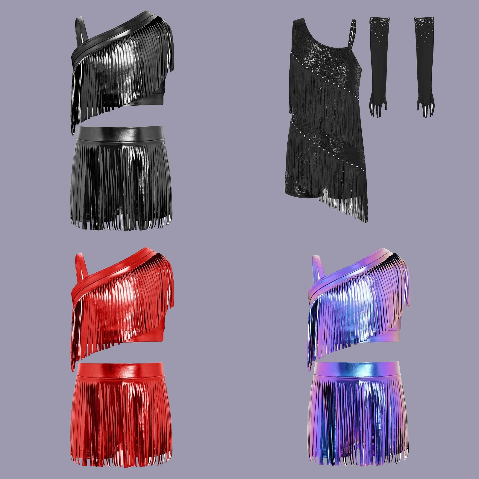

Kids Skirts Suits Rumba Tango Outfit For Girls Sparkly Sequins Fringed Jazz Latin Dance Cha-cha Dance Costume Tassel Dancewear