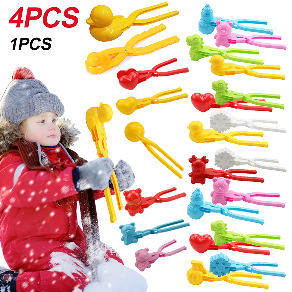 Pinza para Hacer bolas de nieve para niños y adultos, pinzas con forma de corazón, copo de nieve, pato, molde para bolas de nieve y arena al aire libre, juguetes deportivos de lucha