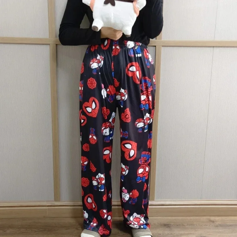 New Hellokitty Cotton Loose Ladies Pajama Marvel Spider Man Pants Pyjama Trousers Women Men Sleep Bottoms Lounge Wear Spring