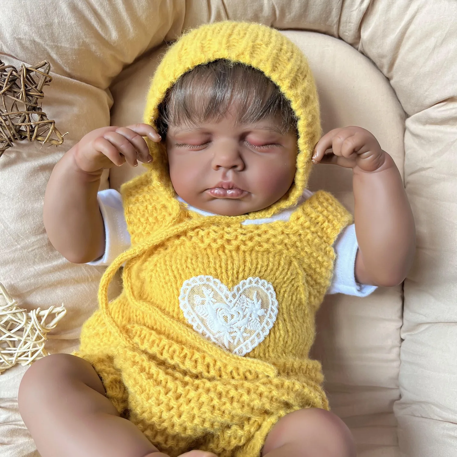 

Кукла-реборн 48 см, реалистичная, с 3D-эффектом кожи, виниловые конечности, тканевое тело, 18 дюймов, натуральный вид, ручная работа, спящая, 3D-кожа, для детей