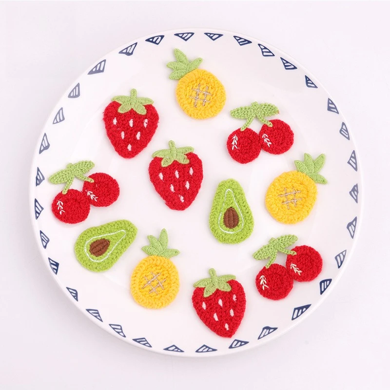 

10pcs Fruit and Strawberry Series Decorative Cloth Hair Clips Accessories Knitted Embroidery Fabric Stickers DIY Accessories