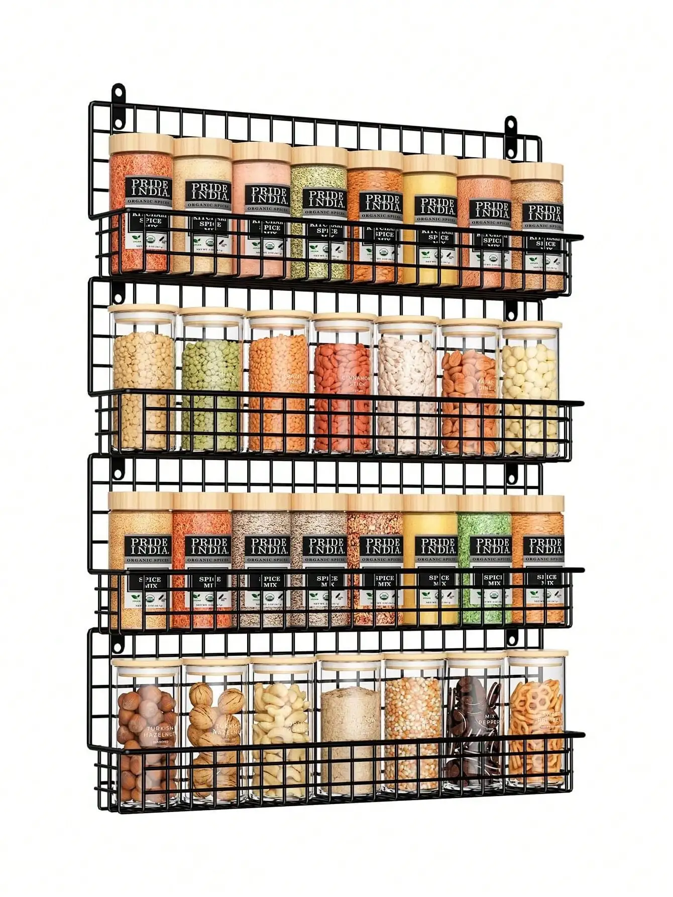 

4 Pack Spice Rack Wall Mount, Connectable Seasoning Organizer For Space-Saving, Hanging Spice Rack Organizer