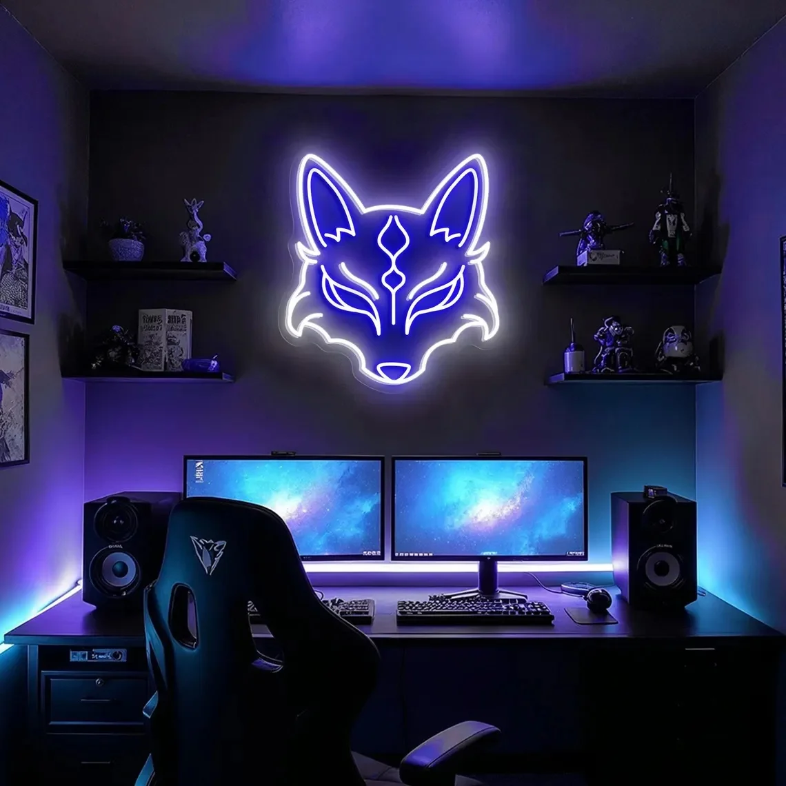 Maska Kitsune Neon Japoński Duch Lisa LED Dekoracja Ścienna Neonowy Znak Lis Neonowy Znak Anime Dekoracja Pokoju Neonowy Znak