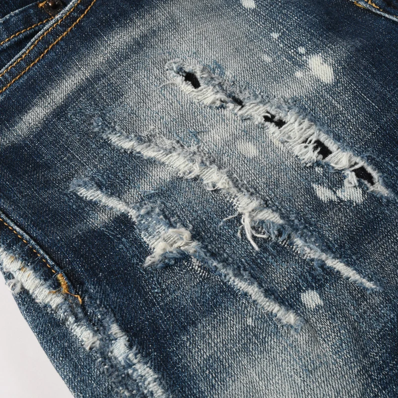 

Designer's new men's jeans scratch washed retro elastic slim fit blue jeans hip-hop brand pants hombre