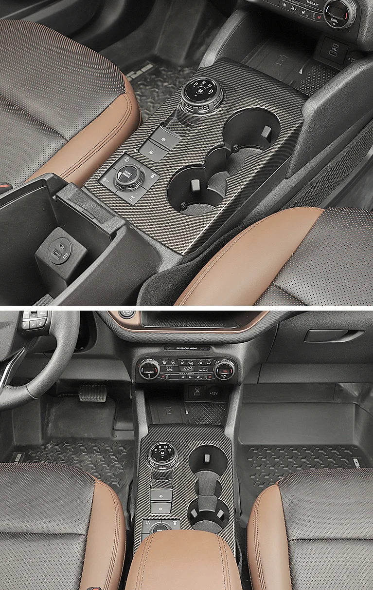 For Ford Focus 2019 2020 2021 Middle Gear Box Water Cup Cover Car Accessories Trim Carbon Fiber Style