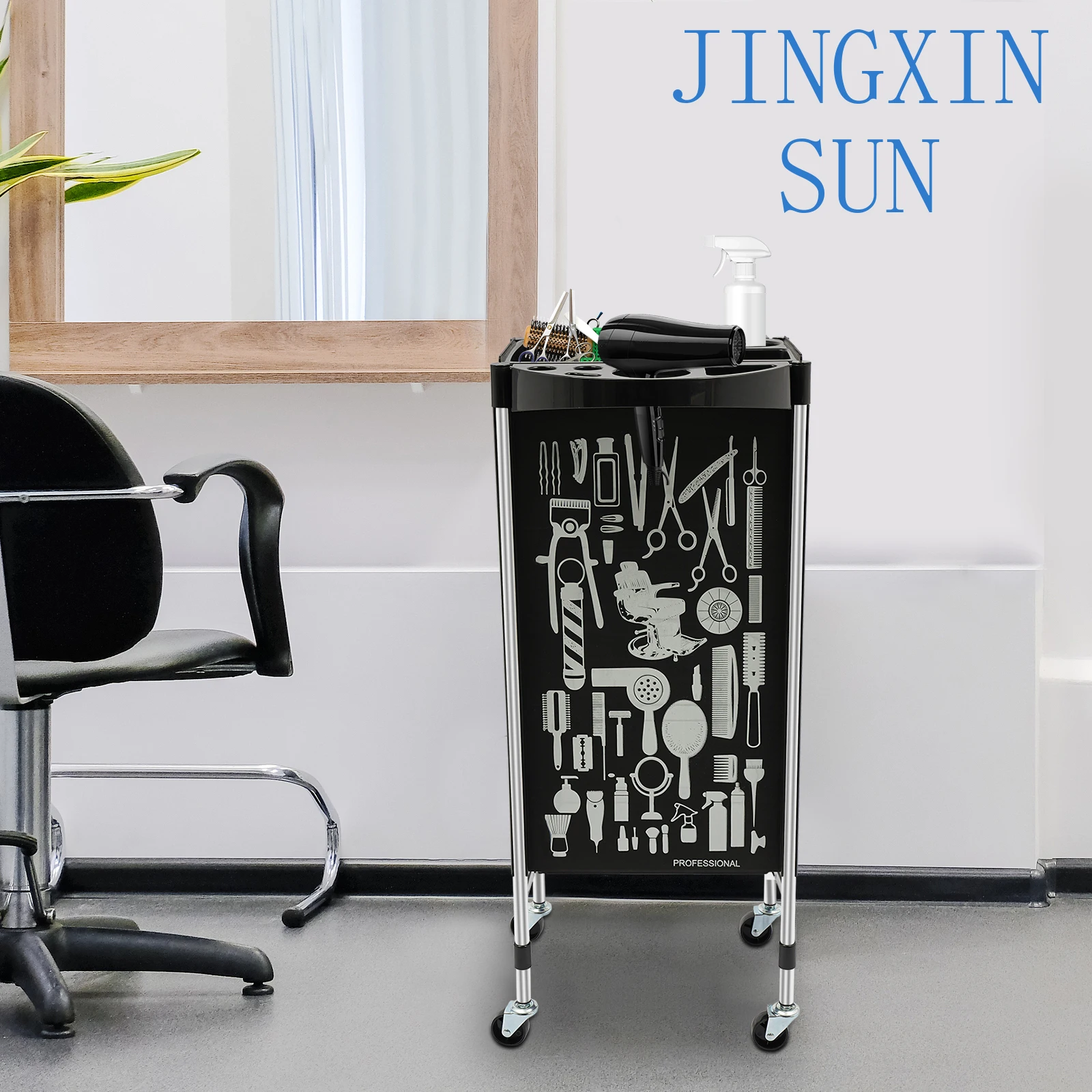 6 Tiers Salon Trolley On 4 Wheels 5 Pull Out Drawers Vanity Trolley Cart 176LBS Hair Dye Lifting Rack for Hairdressing Tool