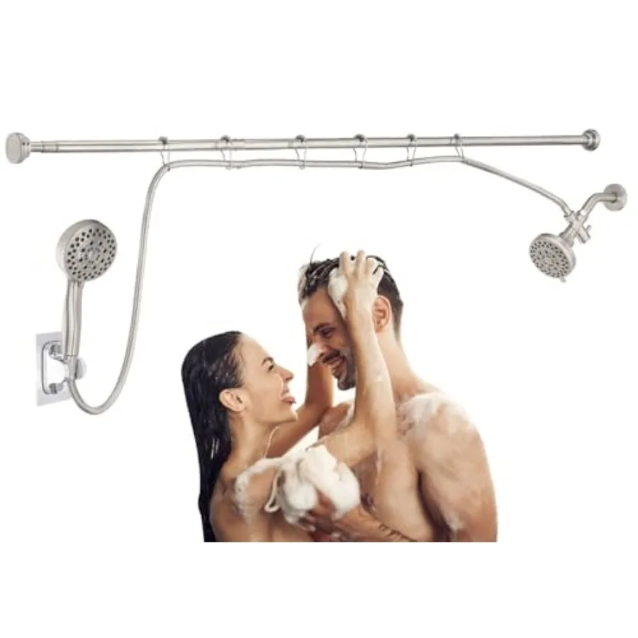 

Double Shower Head for Couple, High Pressure Dual Showerhead, Adjustable Height Shower Rod, 5-Setting Handheld Shower Head, 5-S