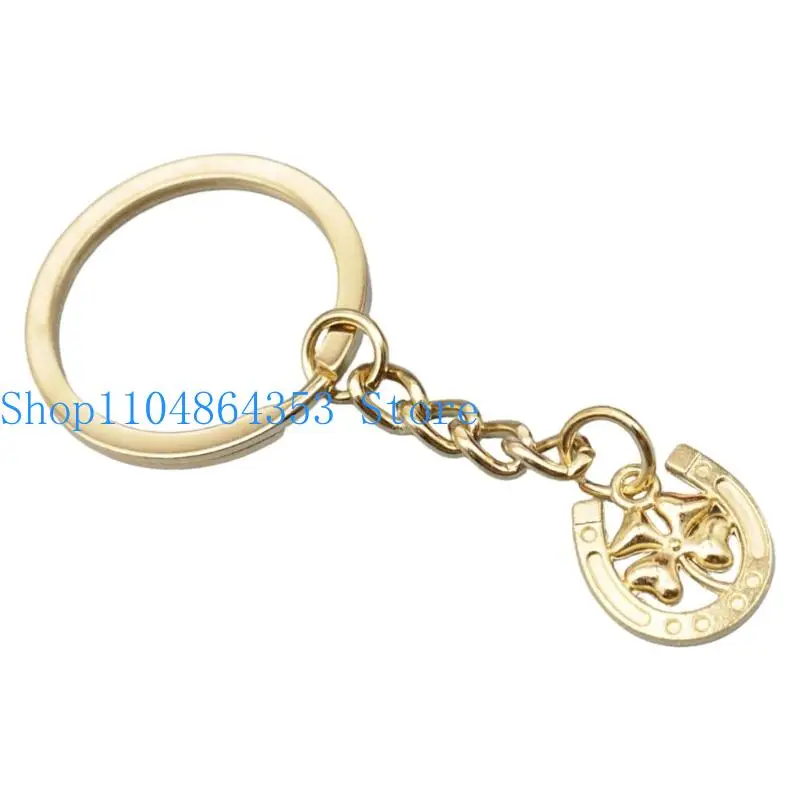 652F Schlüsselanhänger aus Metall mit Kleeblättern und Hufeisenmotiven, Schlüsselanhänger, Accessoire für Glück und den Gebrauch – Detail 4