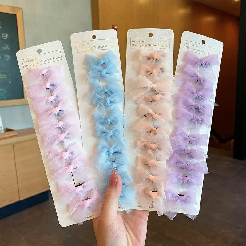 

10pcs Korean Style Mesh Hair Bows Sweet Ribbon Clips for Children Girls Princess Headwear Cute Bangs Barrettes Kids Headwear