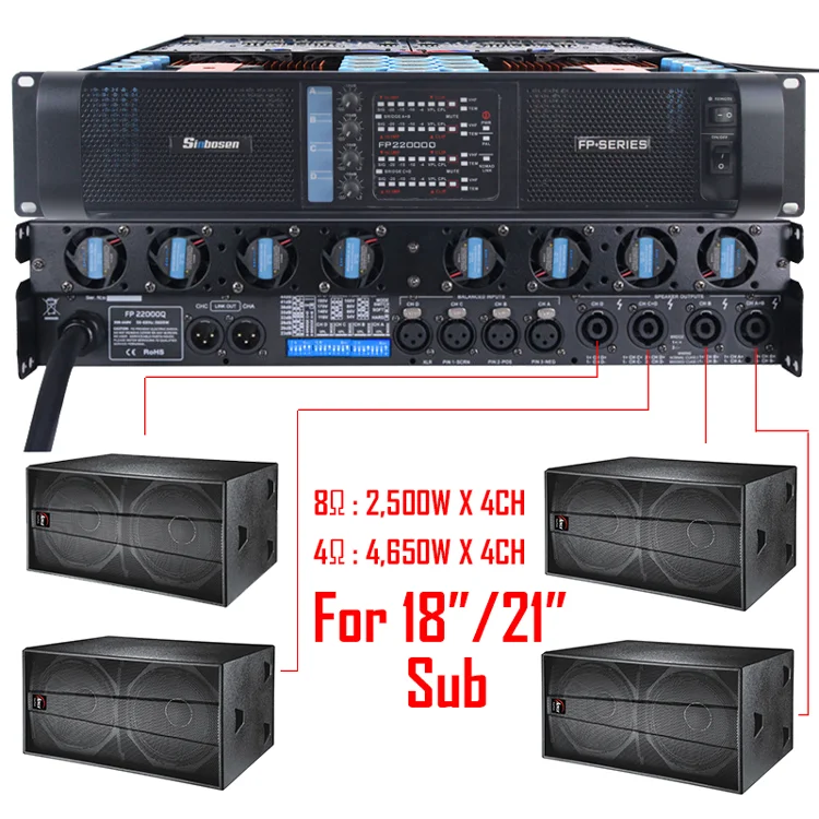 

fp22000q Sinbosen professional power amplifier 5000w 4 channel class td music amplifier