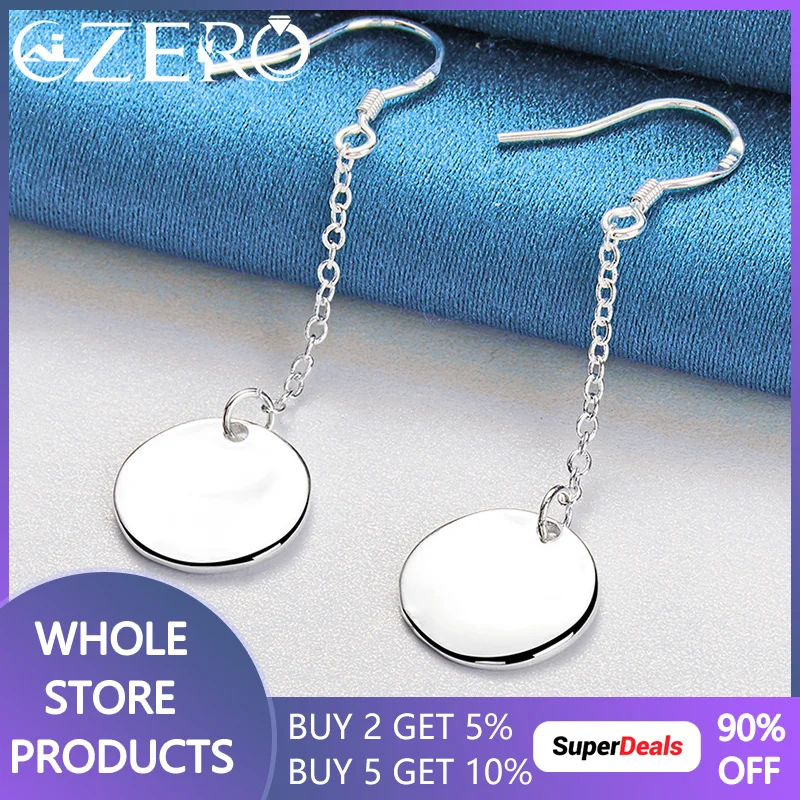 

ALIZERO 925 Sterling Silver Round Long Drop Earrings For Women Earring Lady Fashion Wedding Engagement Party Jewelry Gifts