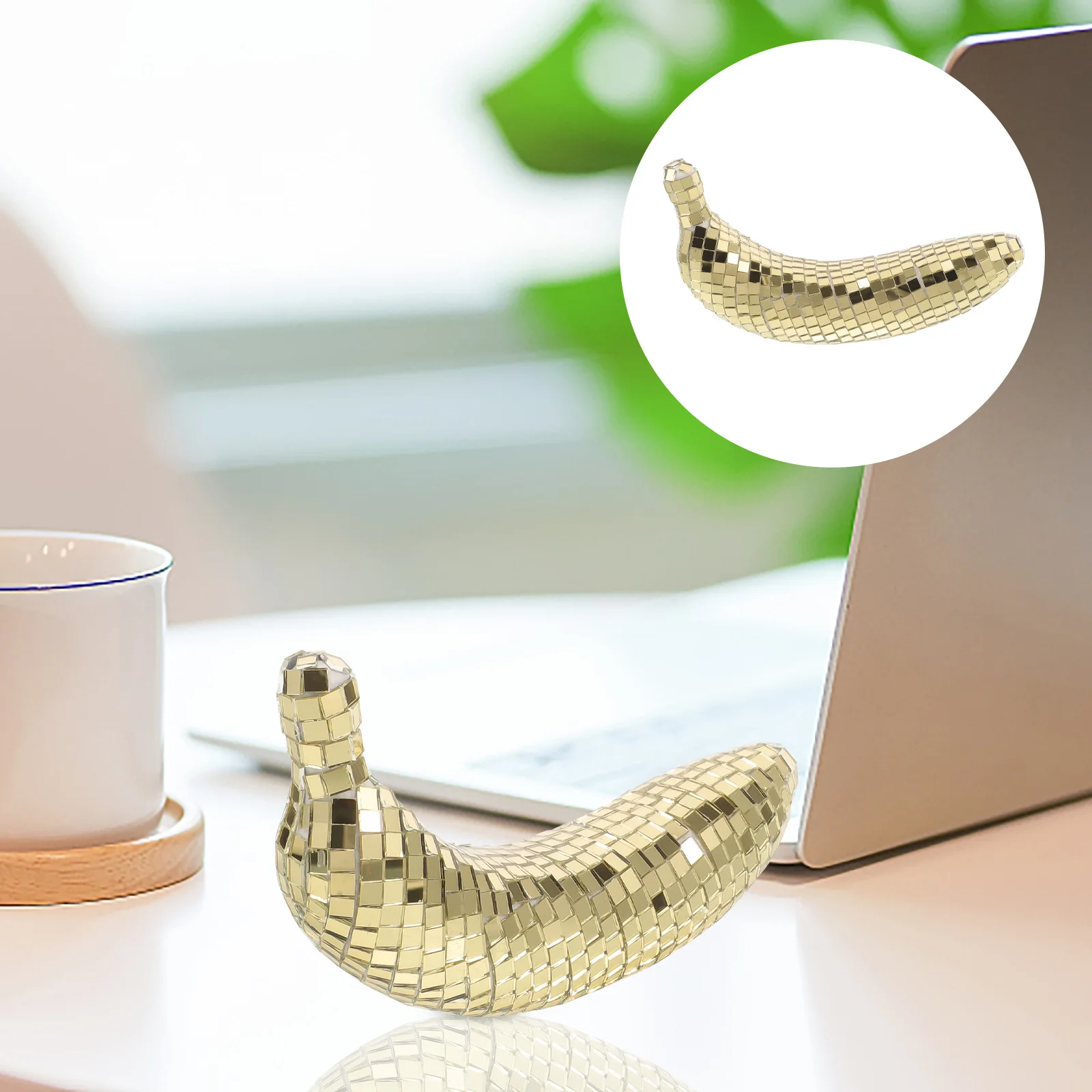 

Stylish Mirror Finish Banana Decor Retro Disco Inspired Ornament for Home Office Desk Shelf Party Event Decoration Accessory