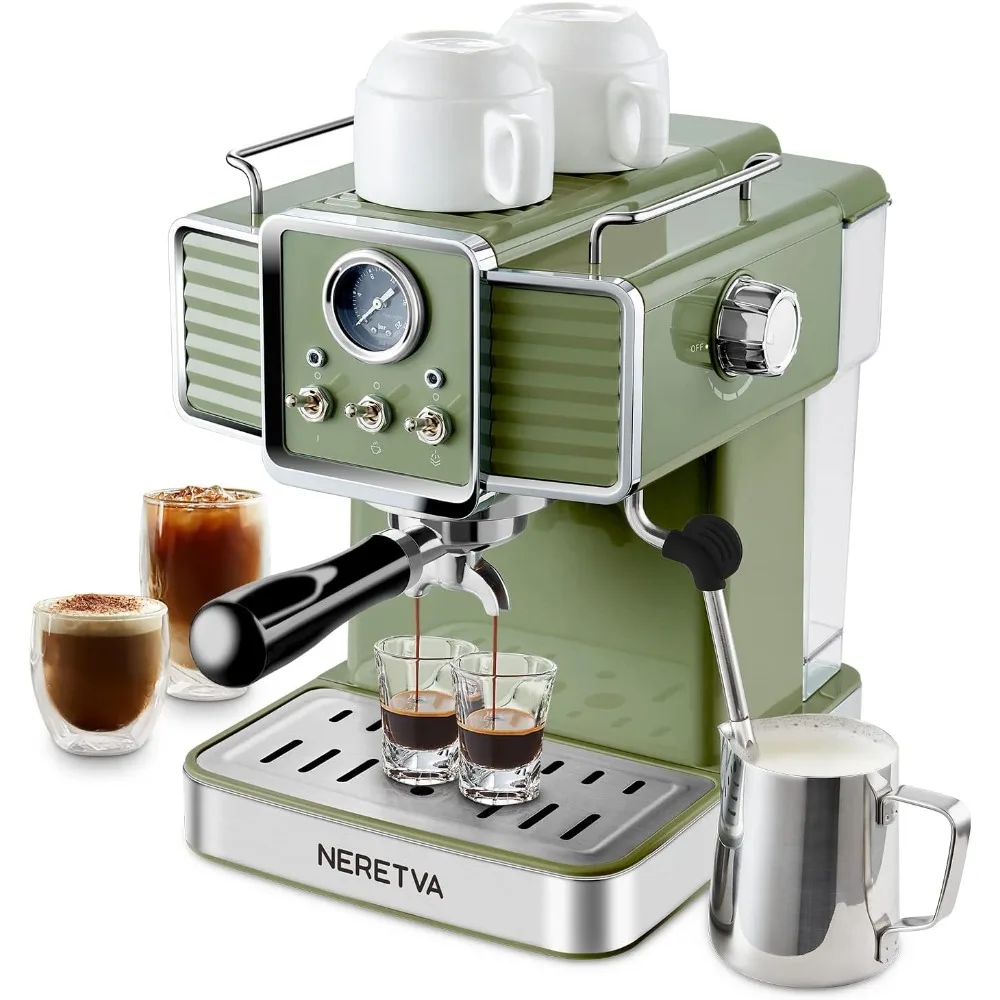 

Espresso Coffee Machine 15 Bar Espresso Maker with Milk Frother Steam Wand Cappuccino, Latte for Home Barista, 1.6L Water Tank