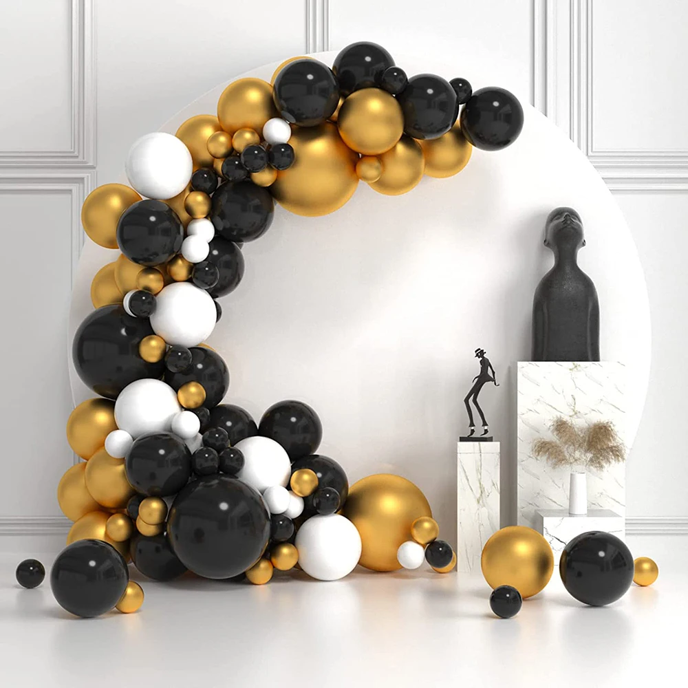 121Pcs Black Ballon Garland Arch Kit Metallic Gold White Latex Balloons for Wedding Birthday Party Bridal Baby Shower Decoration