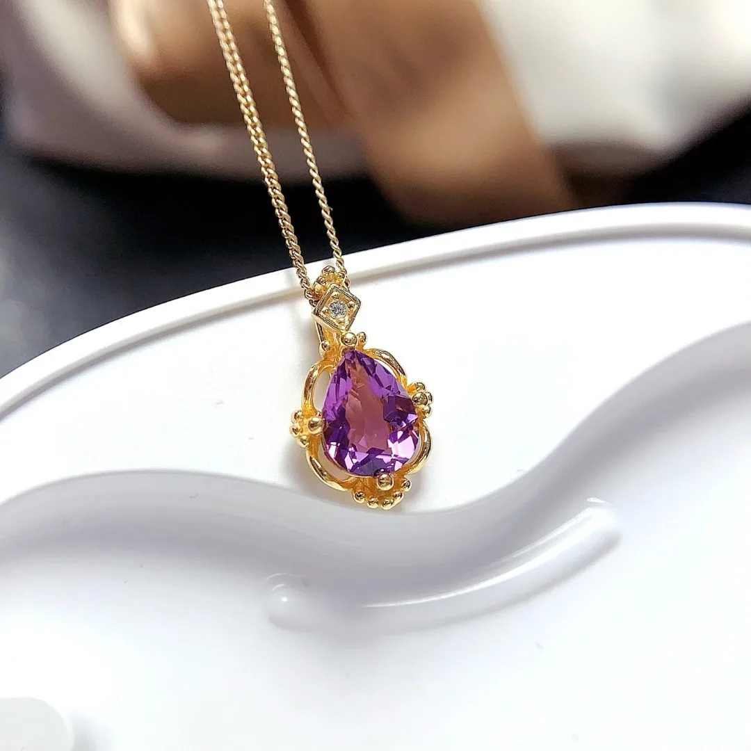 

Дизайнерский дизайн, натуральный аметист, подвеска из стерлингового серебра S925, роскошные женские украшения, идеально подходящие для модного подарка