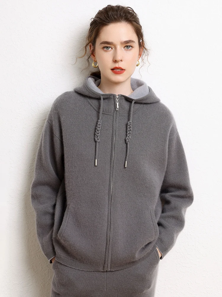 Ladies' casual temperament pure cashmere air hoodie